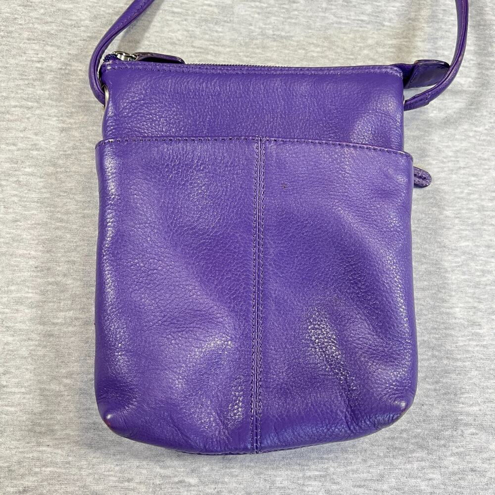 ILI NY Crossbody Bag Purple‎ Pebbled Leather Leopard Lining 8" x 6" 80s 90s Y2K